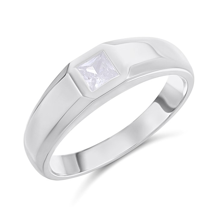 Silver Square CZ Signet Ring - F5122