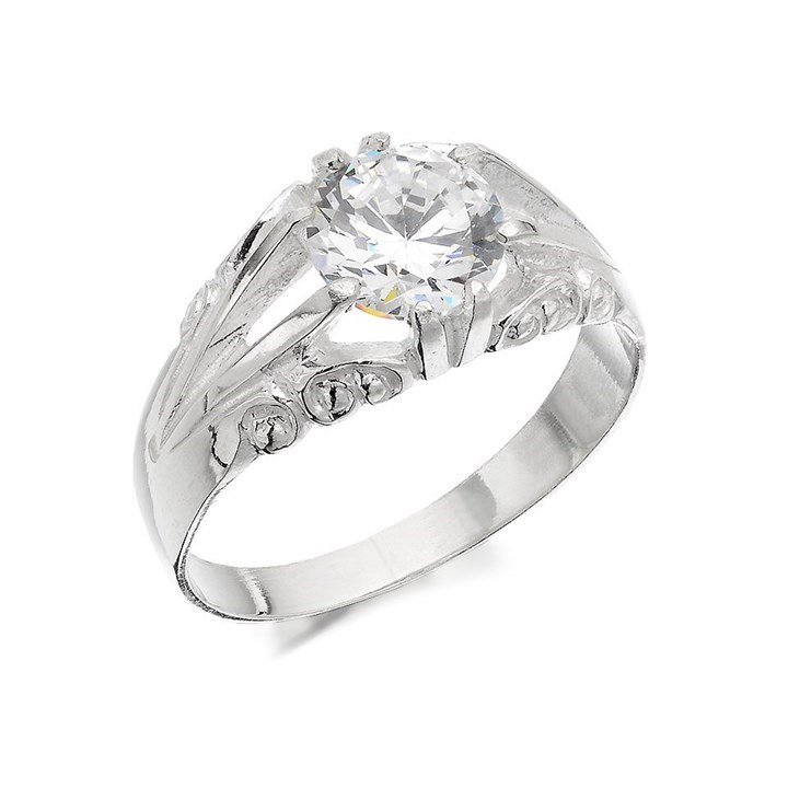 Silver Cubic Zirconia Signet Ring - F5126