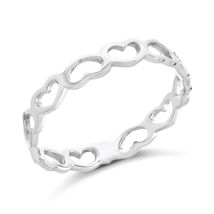 Silver Open Hearts Band Ring - F54007
