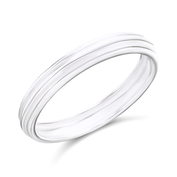 Silver Double Line Band Ring - F54009