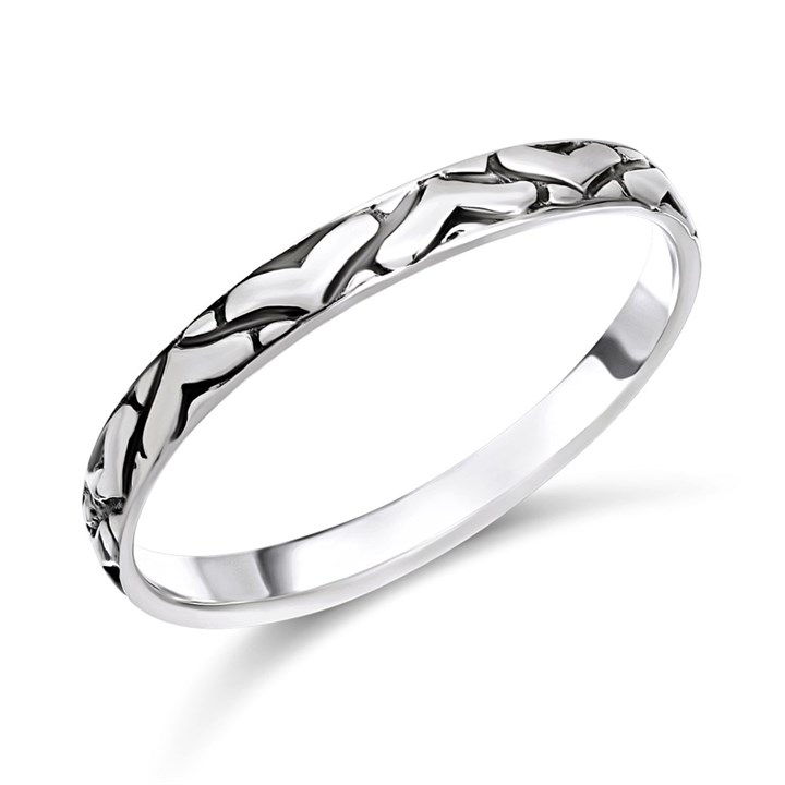 Silver Hearts Band Ring - 2mm - F54013