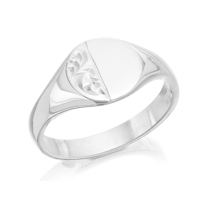 Silver Round Engraved Signet Ring - F5424