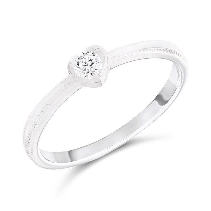 Silver Cubic Zirconia Heart Ring - F60010