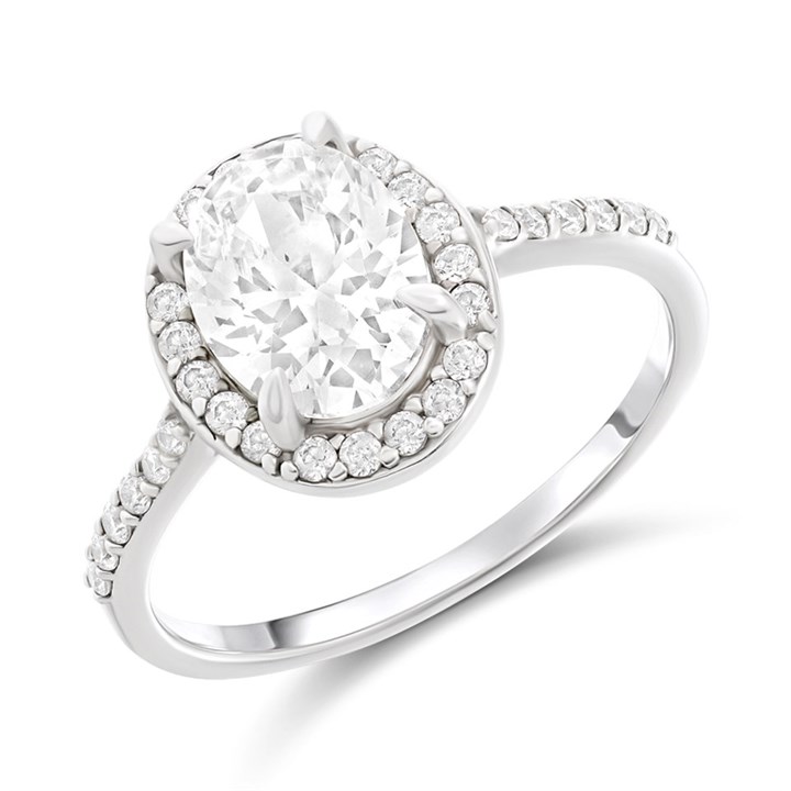 Silver Oval Halo Cubic Zirconia Ring - F60011