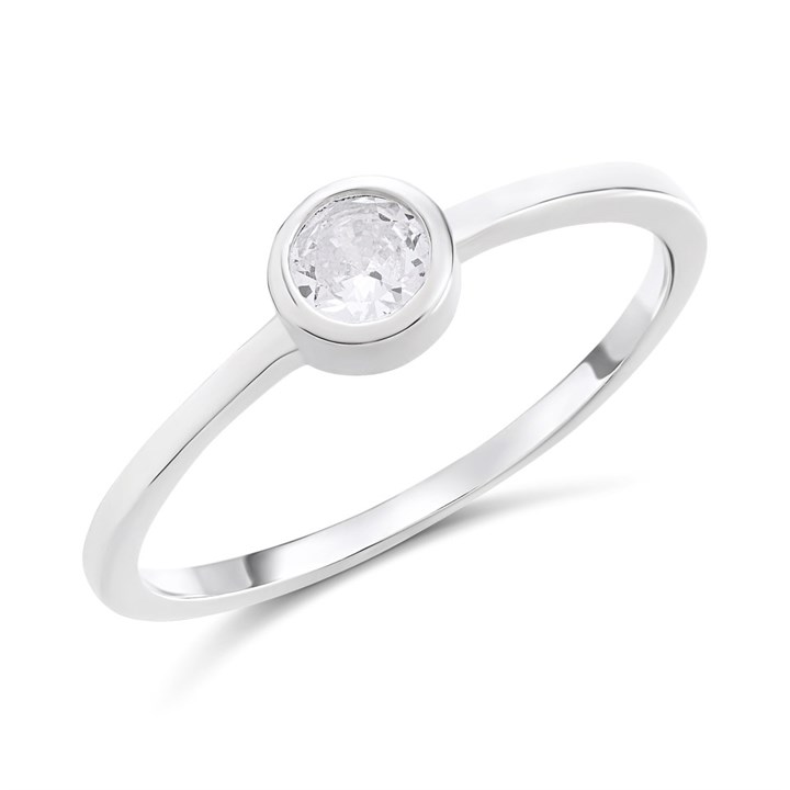 Silver Cubic Zirconia Solitaire Ring - F60012