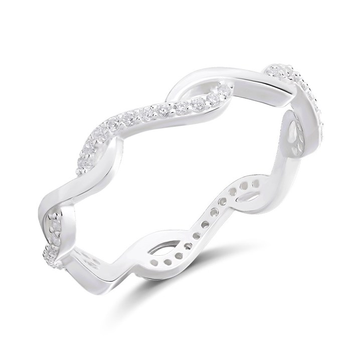 Silver Cubic Zirconia Wave Ring - F60018