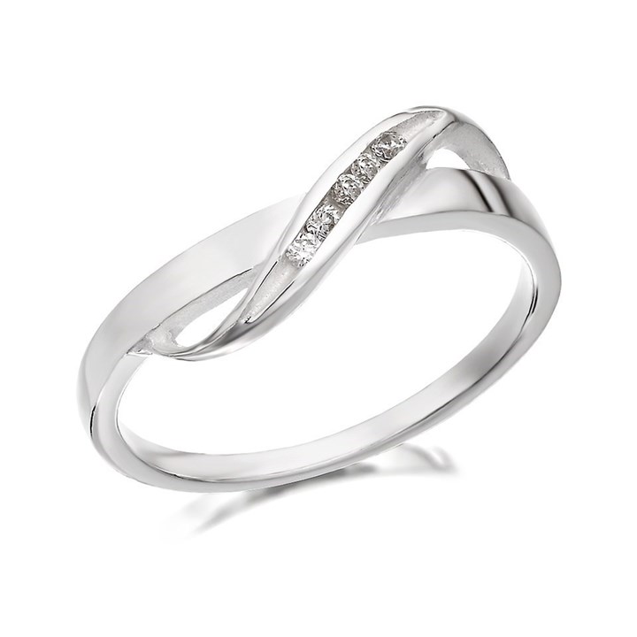 Silver Cubic Zirconia Wave Band Ring - F6008