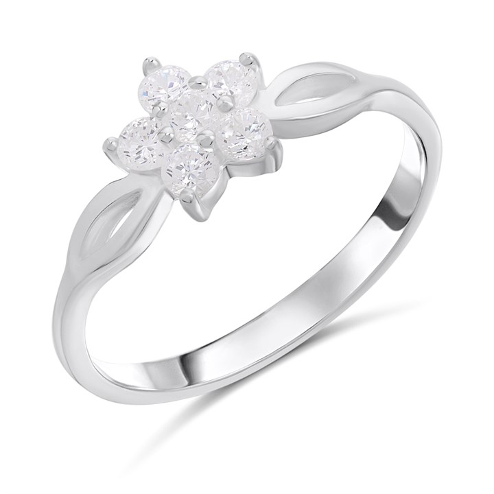Silver CZ Flower Cluster  Ring - F60107
