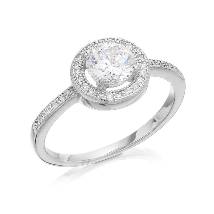 Silver Cubic Zirconia Halo Cluster Ring - F6030