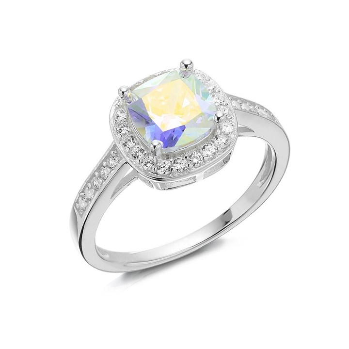 Silver Cushion Cubic Zirconia Halo Ring - F6034