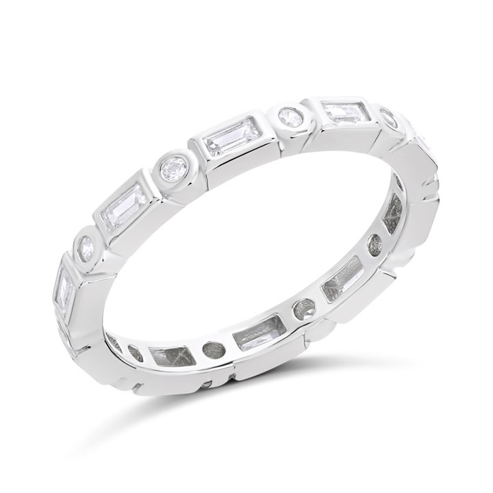 Silver Cubic Zirconia Band Ring - F6049