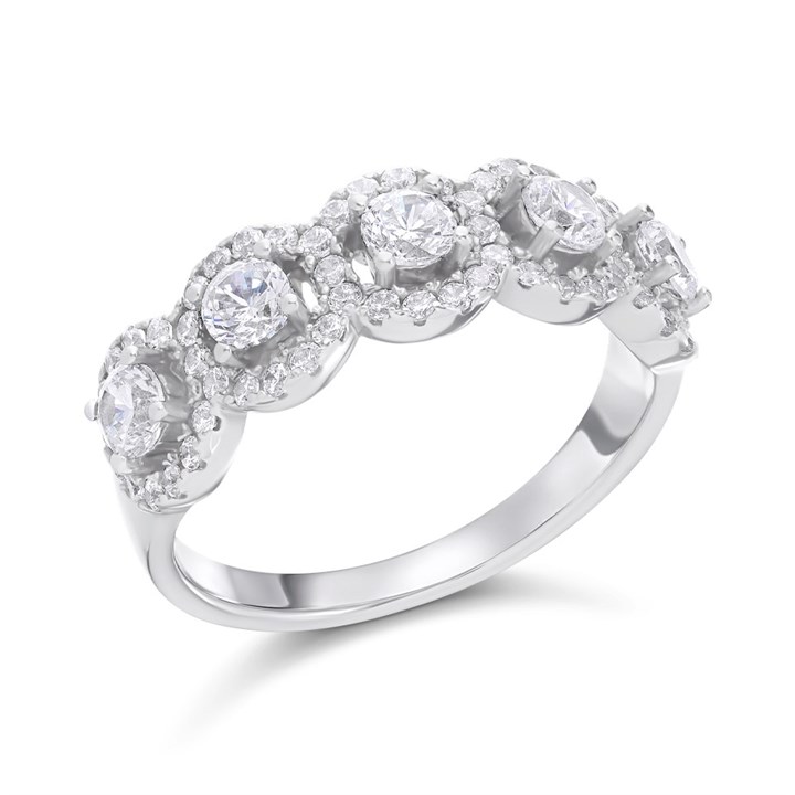 Silver Cubic Zirconia Five Halo Ring - F6051