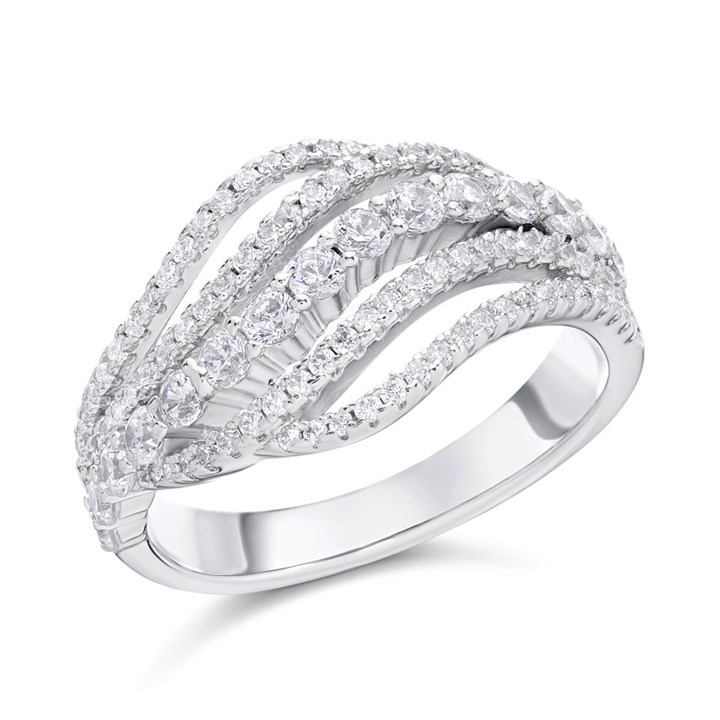 Silver Cubic Zirconia Wave Band Ring - F6056