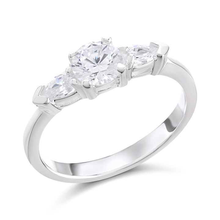Silver Cubic Zirconia Trilogy Ring - F6070
