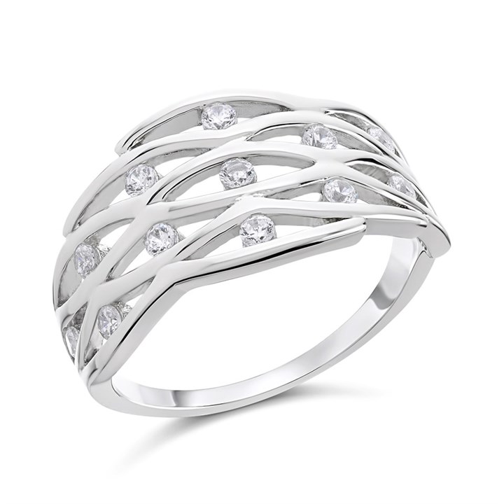 Silver Cubic Zirconia Lattice Band Ring - F6080