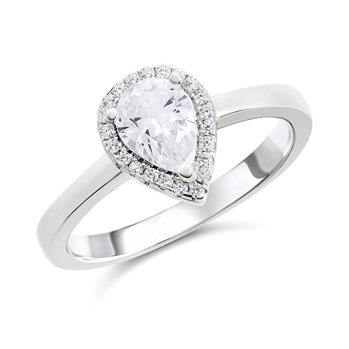 Silver Cubic Zirconia Pear Halo Cluster Ring - F6084