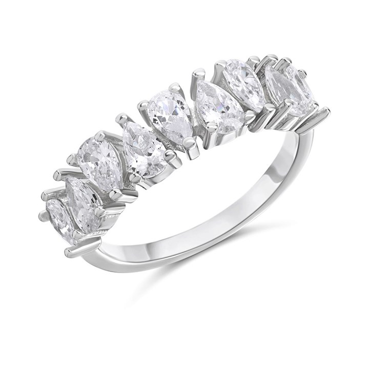 Silver Cubic Zirconia Pear Band Ring - F6088