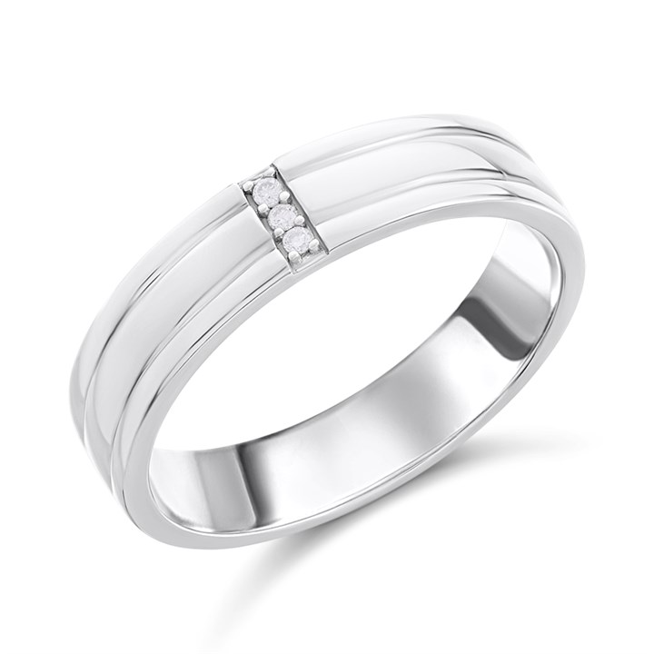 Silver Three Diamond-Set Band Ring - F62005