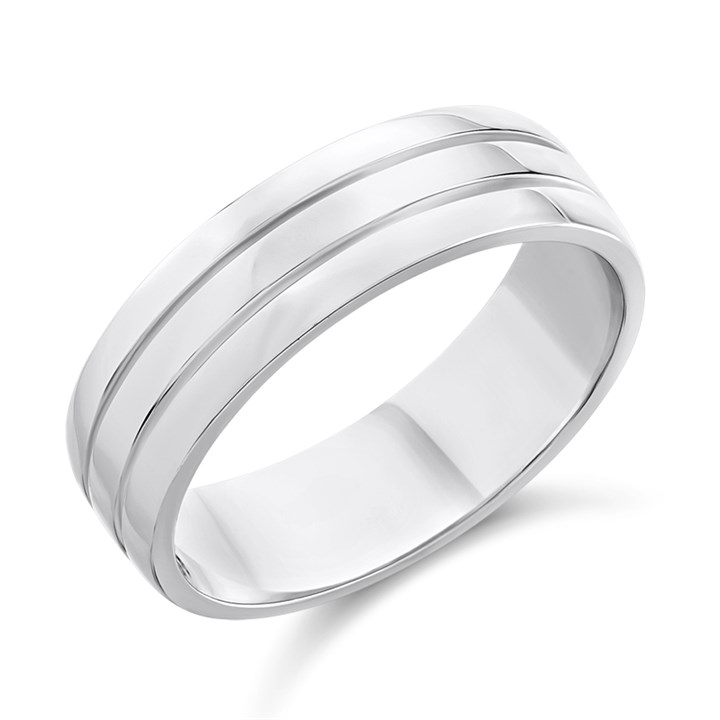 Silver Double Line 6mm Band Ring - F62010