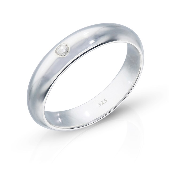 Silver Diamond Wedding Ring - 4mm - F62014