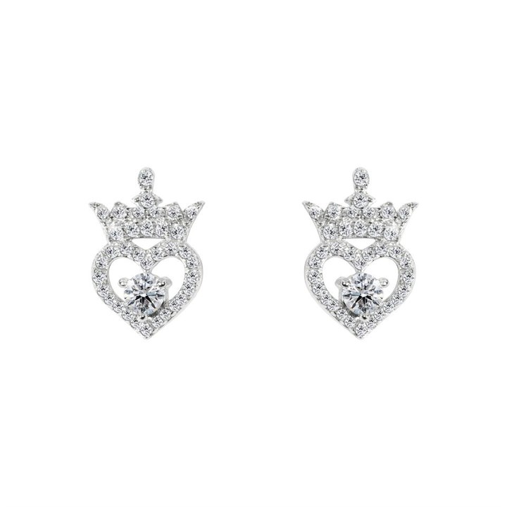 Disney Silver Cubic Zirconia Princess Crown Stud Earrings - F67102