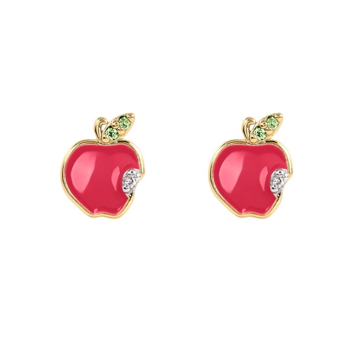 Disney Gold Plated Sterling Silver Princess CZ Red Apple Stud Earrings - F67145