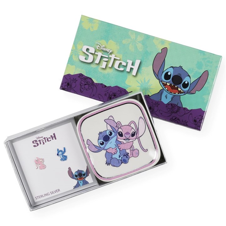 Disney Silver Lilo And Stitch Earrings And Trinket Tray Set - F67159