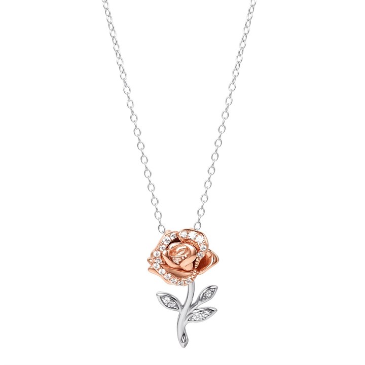 Disney Silver And Gold Plated Rose Princess CZ Necklace - F67172