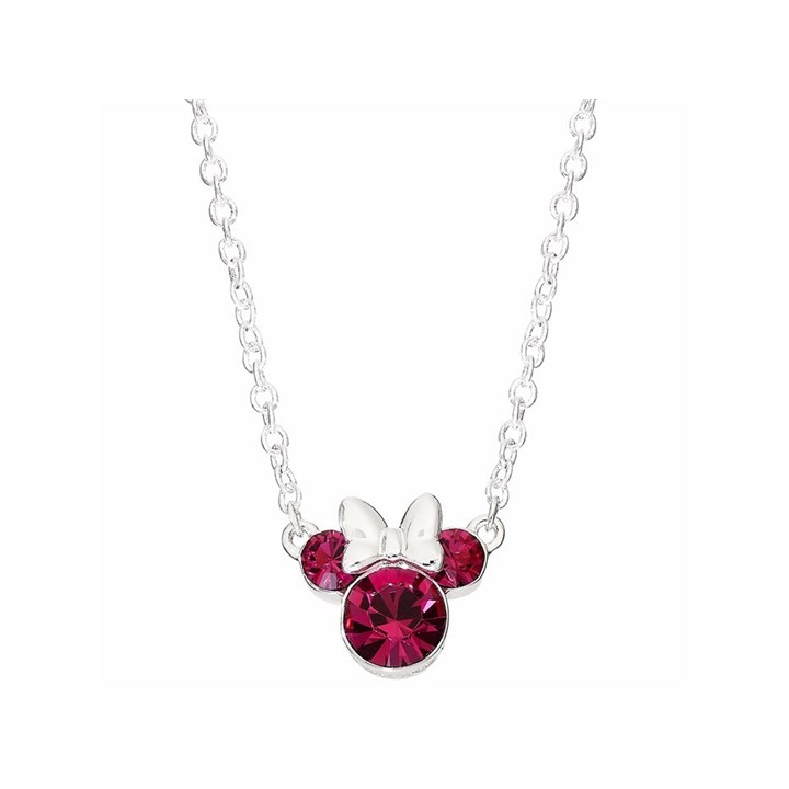 Disney Silver Minnie Mouse Fuchsia Crystal Necklace - F6719