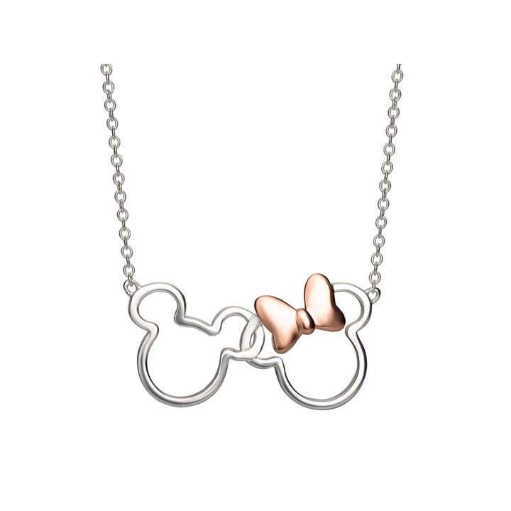 Disney Silver And Rose Plated Minnie And Mickey Necklace - F6721