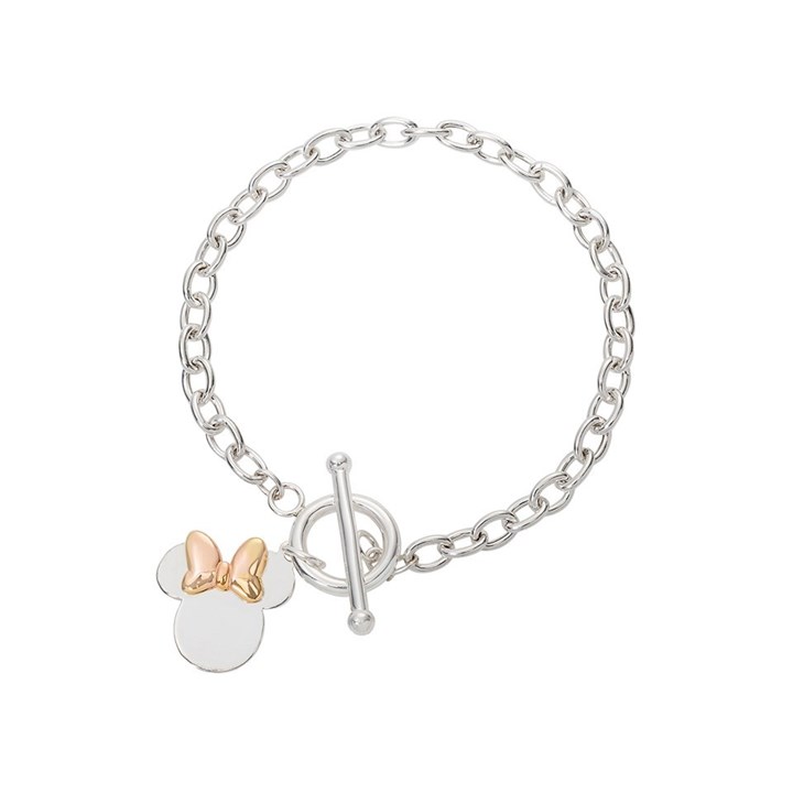 Disney Silver And Rose Plated Minnie Mouse T-Bar Bracelet - 7.5in - F6726