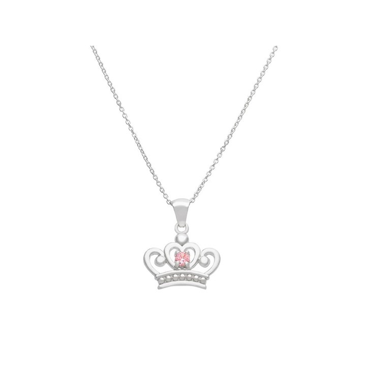 Disney Silver Cubic Zirconia Princess Crown Necklace - F6736