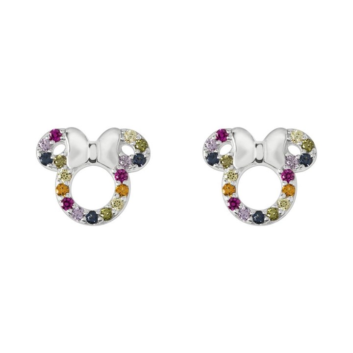 Disney Silver Rainbow Cubic Zirconia Minnie Mouse Stud Earrings - F6756
