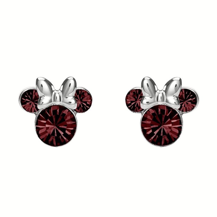 Disney Silver Minnie Red Crystal Birthstone Stud Earrings - January - F6775