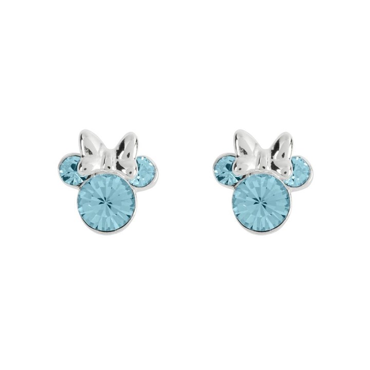 Disney Silver Minnie Blue Crystal Birthstone Stud Earrings - March - F6777