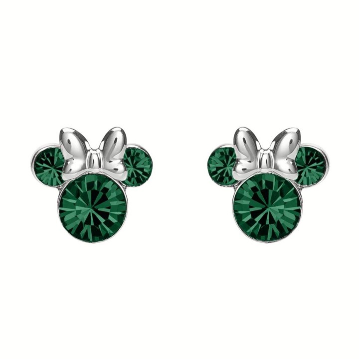Disney Silver Minnie Green Crystal Birthstone Stud Earrings - May - F6779