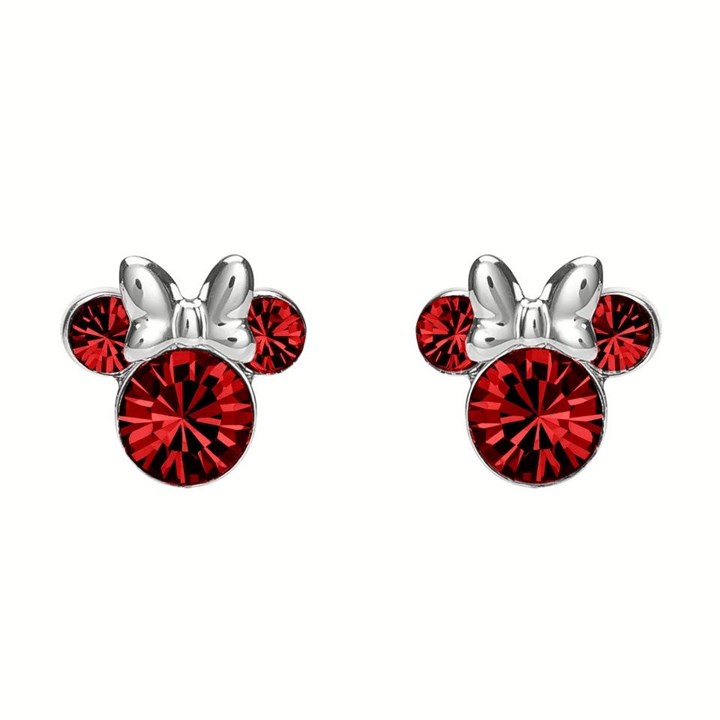 Disney Silver Minnie Red Crystal Birthstone Stud Earrings - July - F6781