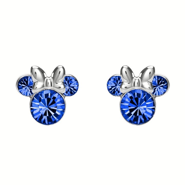 Disney Silver Minnie Blue Crystal Birthstone Stud Earrings - September - F6783