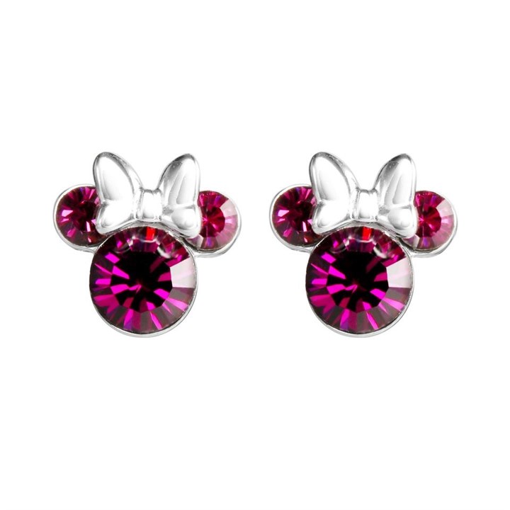 Disney Silver Minnie Pink Crystal Birthstone Stud Earrings - October - F6784