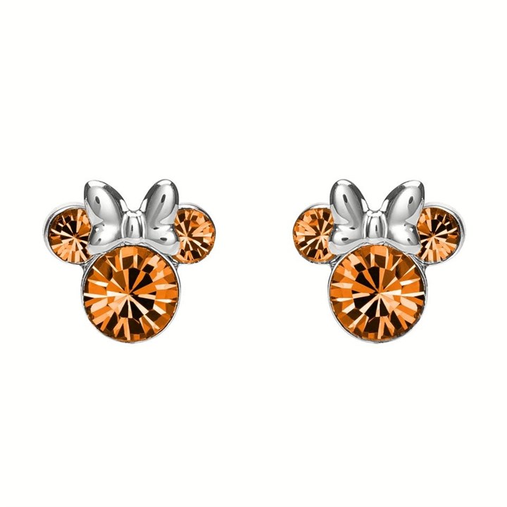 Disney Silver Minnie Orange Crystal Birthstone Stud Earrings - November - F6785