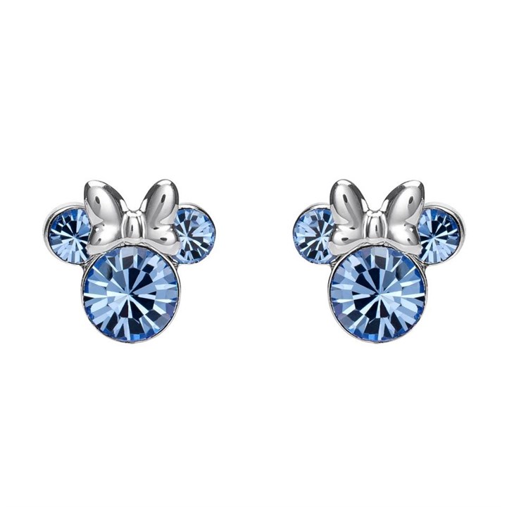 Disney Silver Minnie Blue Crystal Birthstone Stud Earrings - December - F6786