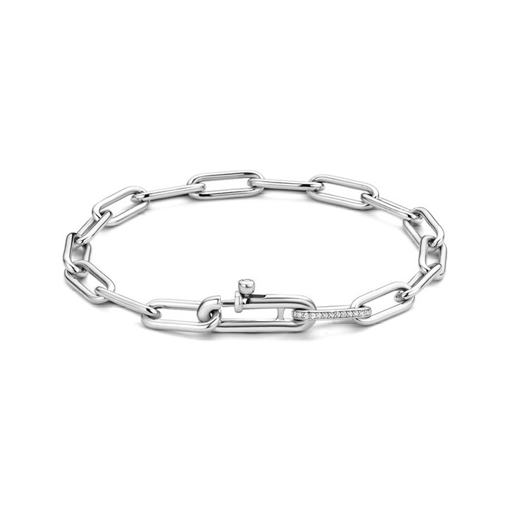 TI SENTO Silver Cubic Zirconia Paper Link Bracelet - F6913
