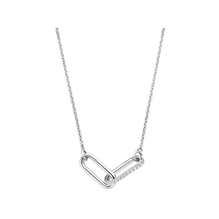 TI SENTO Silver Cubic Zirconia Paper Link Necklace - F6924