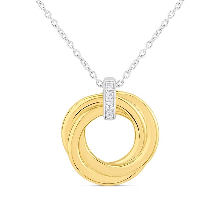 TI SENTO Silver Gold Plated 3972ZY/42 Twisted CZ Necklace - F6994