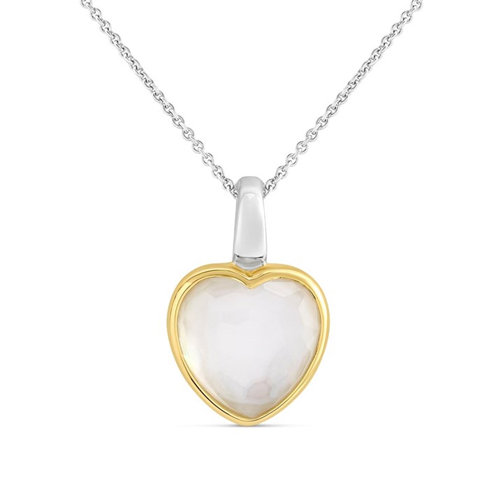 TI SENTO Silver Gold Plated 6807MW Mother Of Pearl  Heart Necklace - F6995