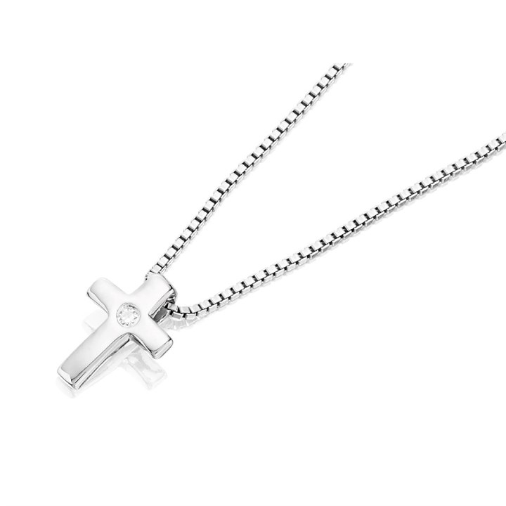 D For Diamond Silver Diamond Set Children's Cross And Chain - F7303