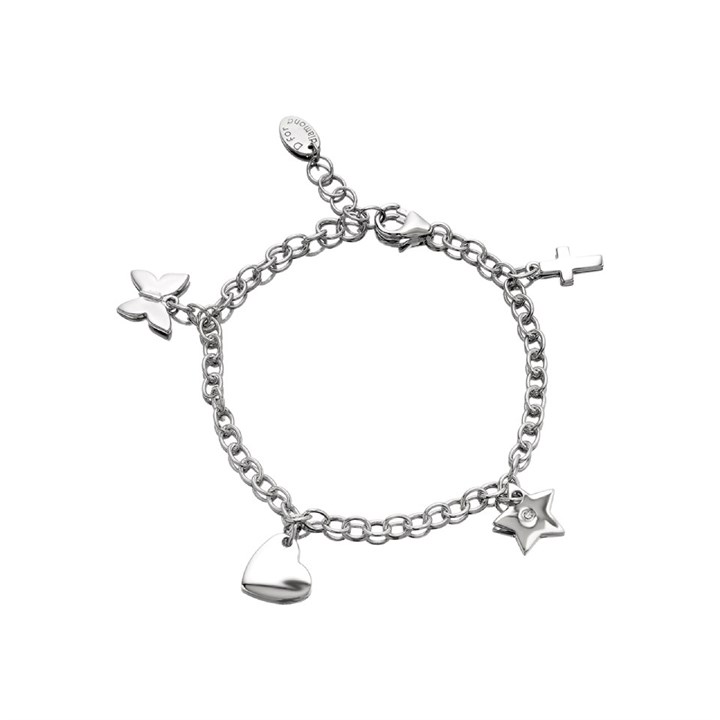 D For Diamond Silver Diamond Set Children's Charm Bracelet - F7306