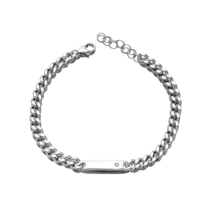 D For Diamond Silver Diamond Set Children's ID Bracelet - F7307