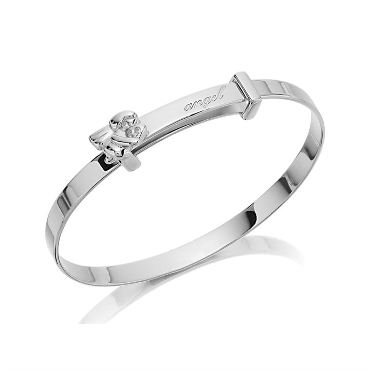 D For Diamond Silver Angel Baby Bangle - F7310