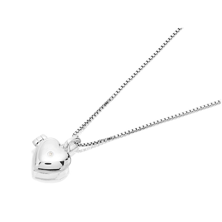 D For Diamond Silver Diamond Set Children's Heart Locket - F7311